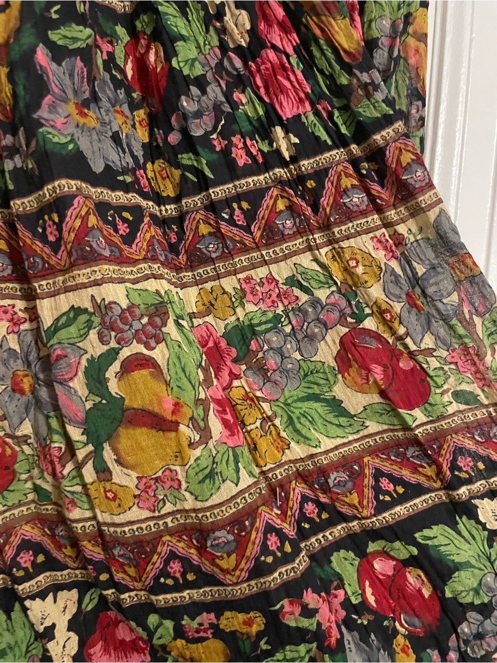 Vintage Bohemian Floral Cotton Maxi Skirt in Black and Multicolor - Picture 4 of 4